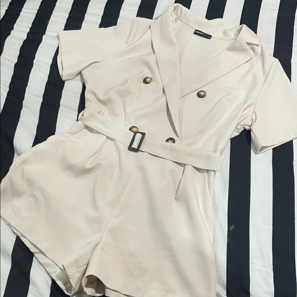 Chic Cream Romper with Belt